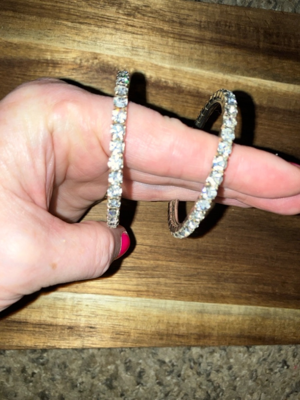 Vintage 2 Large Stunning Rhinestone Hoop Earrings Silver Tone Bling Sparkle 2"